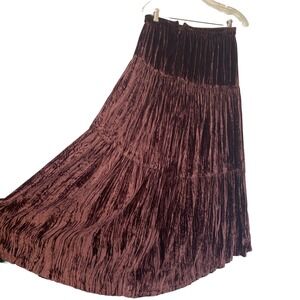 NWT Double D Ranch Skirt Womens Small‎ Velvet Tiered Brown Silk Blend